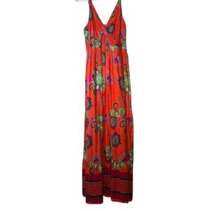 Claudia Richard Vibrant Floral Maxi Dress in Orange and Green